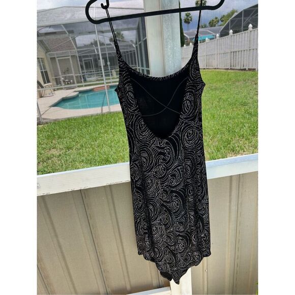 Slinky 90s Black Midi Dress Glitter Open Back Spaghetti Straps Diamond Cut S - Picture 5 of 14